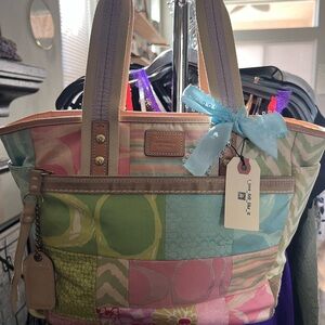 Authentic Vintage Coach Patchwork Hampton Tote Bag in Pastel Multi